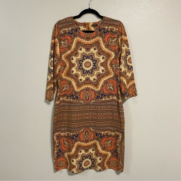 J. McLaughlin Dress Women’s Size Large Mandala design Sophia Dress 3/4 Sleeve - Picture 7 of 14